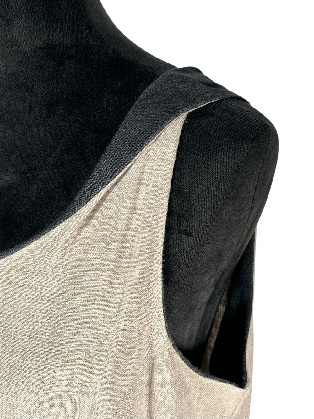 Mindau Linen Shift Dress Sleeveless Side Button Black Asymmetrical Hem Large